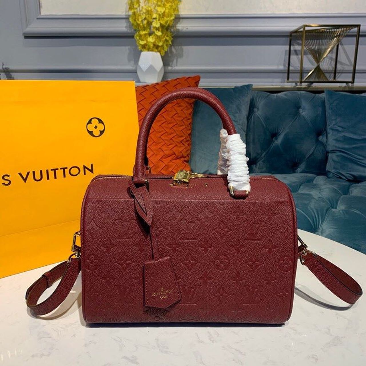 Louis Vuitton Speedy Bandouliere 25 Monogram Empreinte Burgundy For Women, Women’s Handbags, Shoulder And Crossbody Bags 9.8in/25cm LV