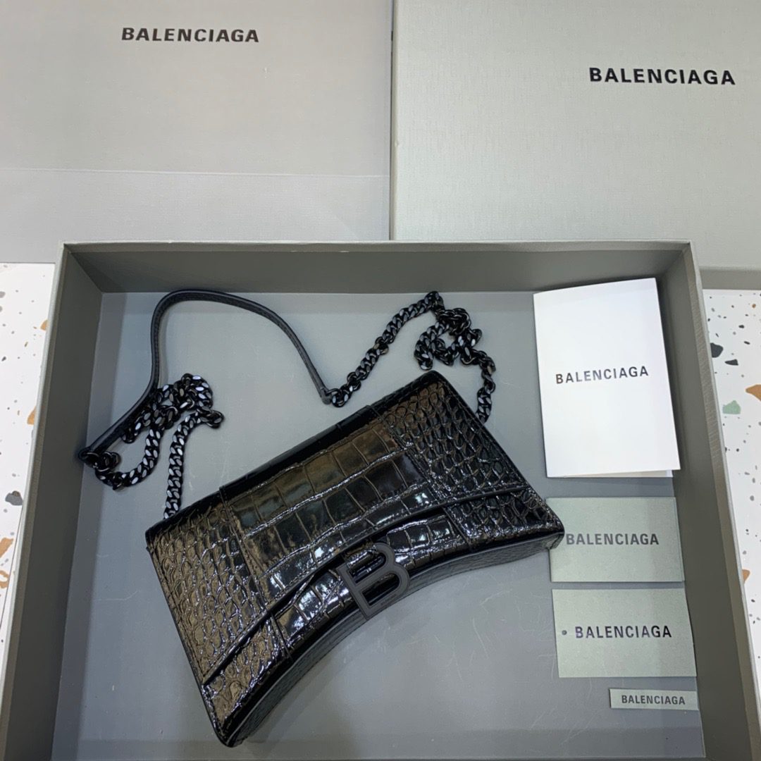 BALENCIAGA Hourglass Wallet On Chain in Black, For Women, Women’s Bags 9in/23cm