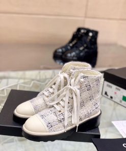 Chanel Ankle Boots White/Black For Women, Women’s Shoes