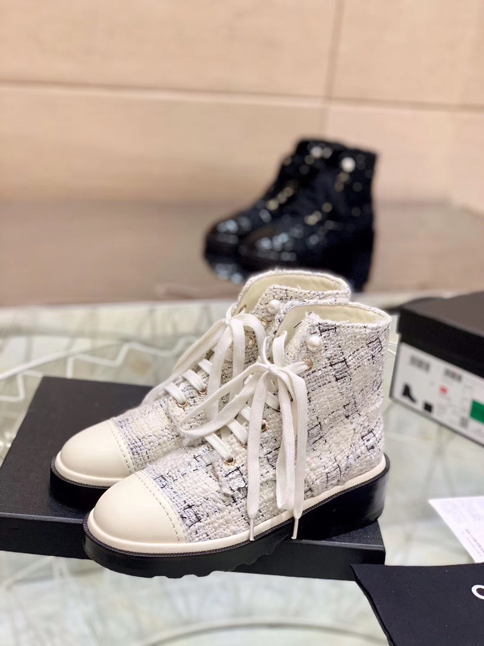 Chanel Ankle Boots White/Black For Women, Women’s Shoes