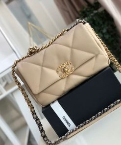 Chanel 19 Flap Bag Beige For Women 10.1in/26cm