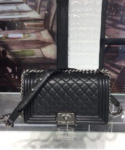 Chanel Boy Handbag Silver Hardware Black For Women, Women’s Handbags, Shoulder And Crossbody Bags 9.8in/25cm A67086