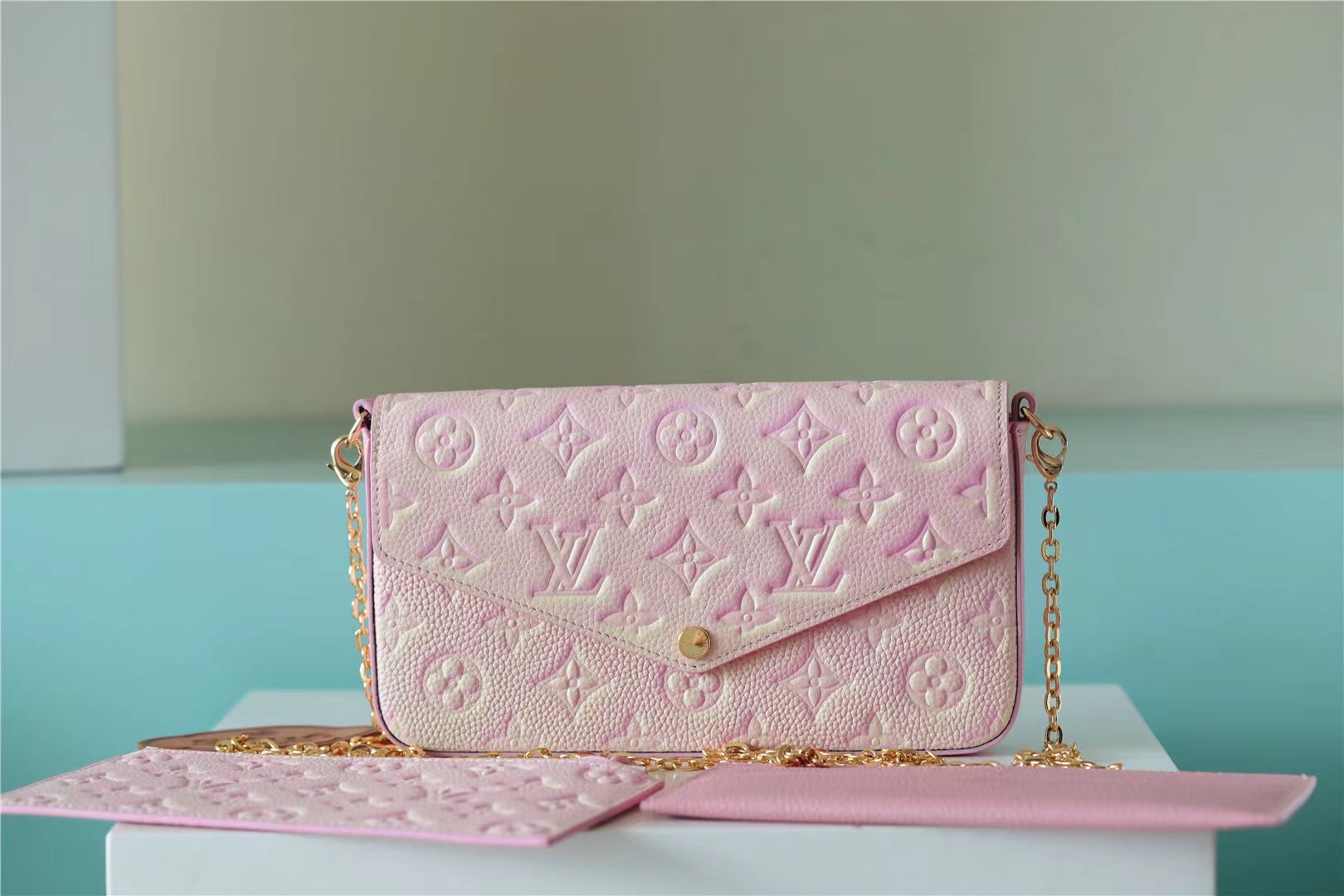 Louis Vuitton Pochette Felicie Monogram Empreinte Rose Poudre Pink For Women, Women’s Handbags, Shoulder And Crossbody Bags 21cm/8.3in LV M67856