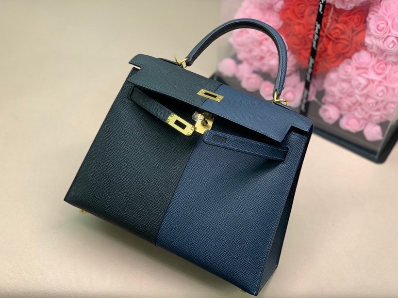 Hermes Kelly 28 Sellier Epsom Bag Black/Navy Blue For Women, Women’s Handbags, Shoulder Bags 11in/28cm