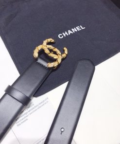 Chanel Belt With Double C Buckle Black With Gold-Toned Hardware Women Belt