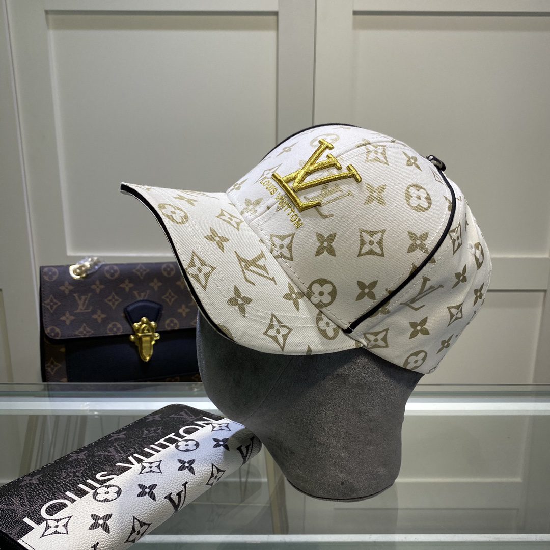 Louis Vuitton Embroidered Logo Baseball Cap White LV Cap