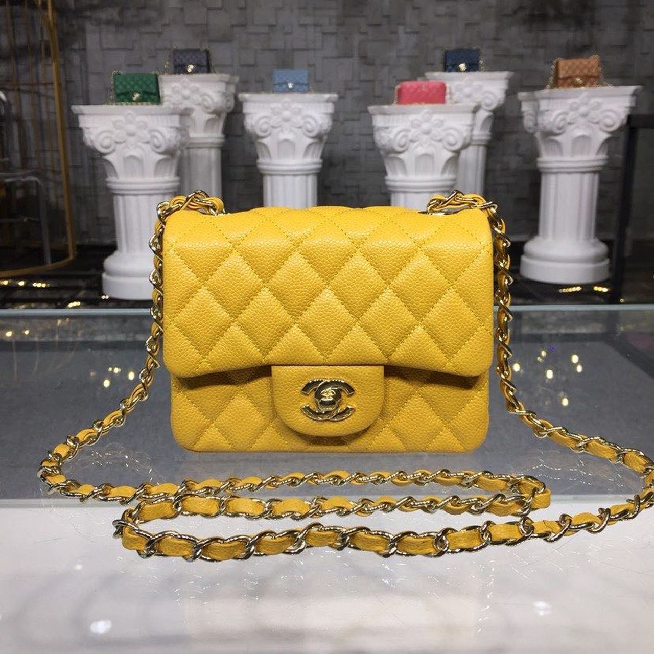 Chanel Mini Flap Bag Caviar Yellow For Women, Women’s Bags, Shoulder And Crossbody Bags 6.7in/17cm A35200