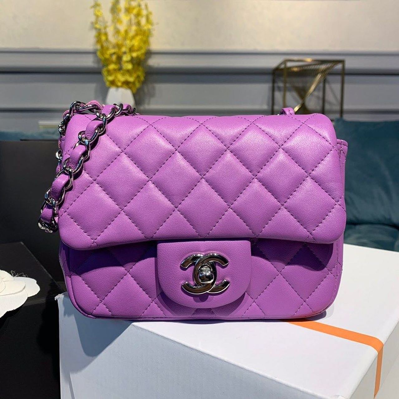 Chanel Mini Flap Bag Purple For Women, Women’s Bags, Shoulder And Crossbody Bags 6.7in/17cm A35200