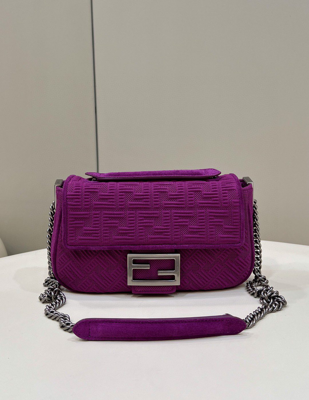 Fendi Baguette Chain Midi Purple FF Fabric Bag For Woman 14.5cm/6in 8BR793AHW5F1GEH