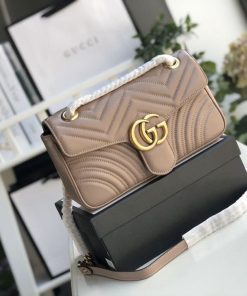Gucci Marmont Matelassé Shoulder Bag Dusty Pink Matelassé Chevron For Women 10in/26cm Gucci 443497 DTDIT 5729
