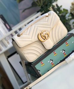 Gucci Marmont Small Matelassé Shoulder Bag White Matelassé Chevron For Women 10in/26cm 443497 DTDIT 9022