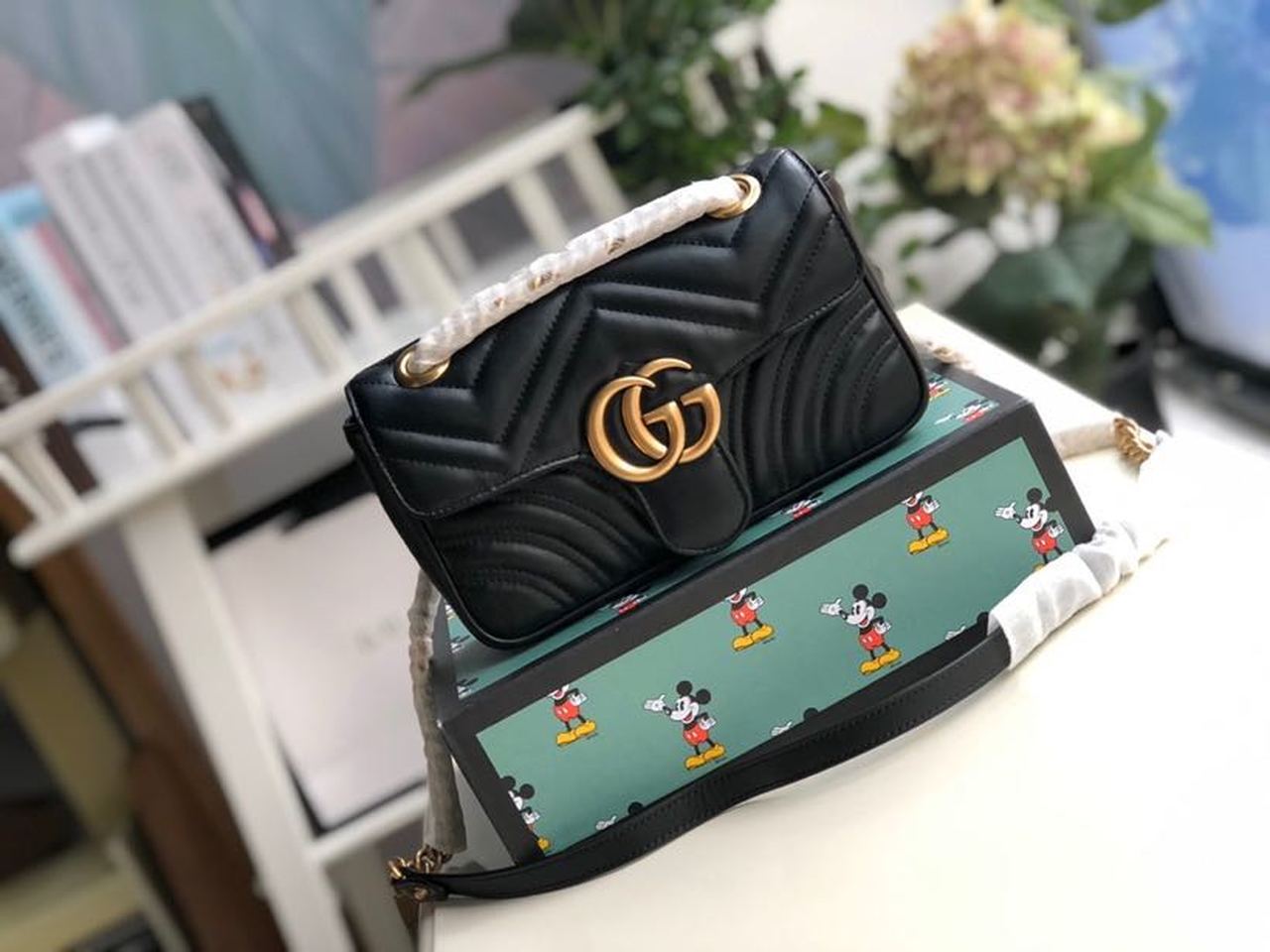 Gucci Marmont Matelassé Mini Bag Black Matelassé Chevron For Women 8.5in/22cm Gucci 446744 DTDIT 1000