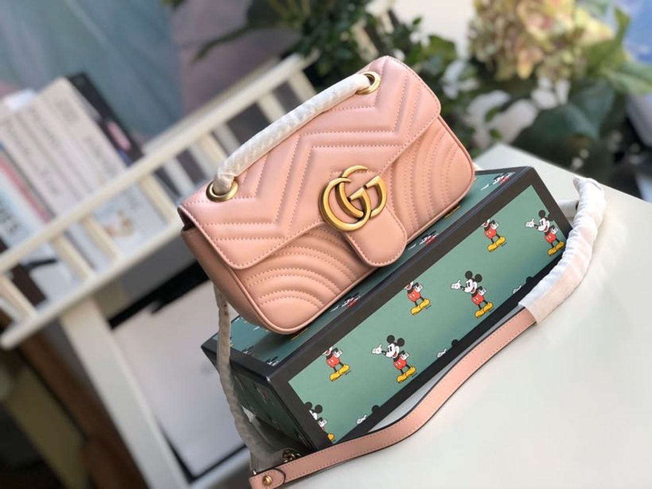 Gucci Marmont Matelassé Mini Bag Dust Pink Matelassé Chevron For Women 8.5in/22cm GG