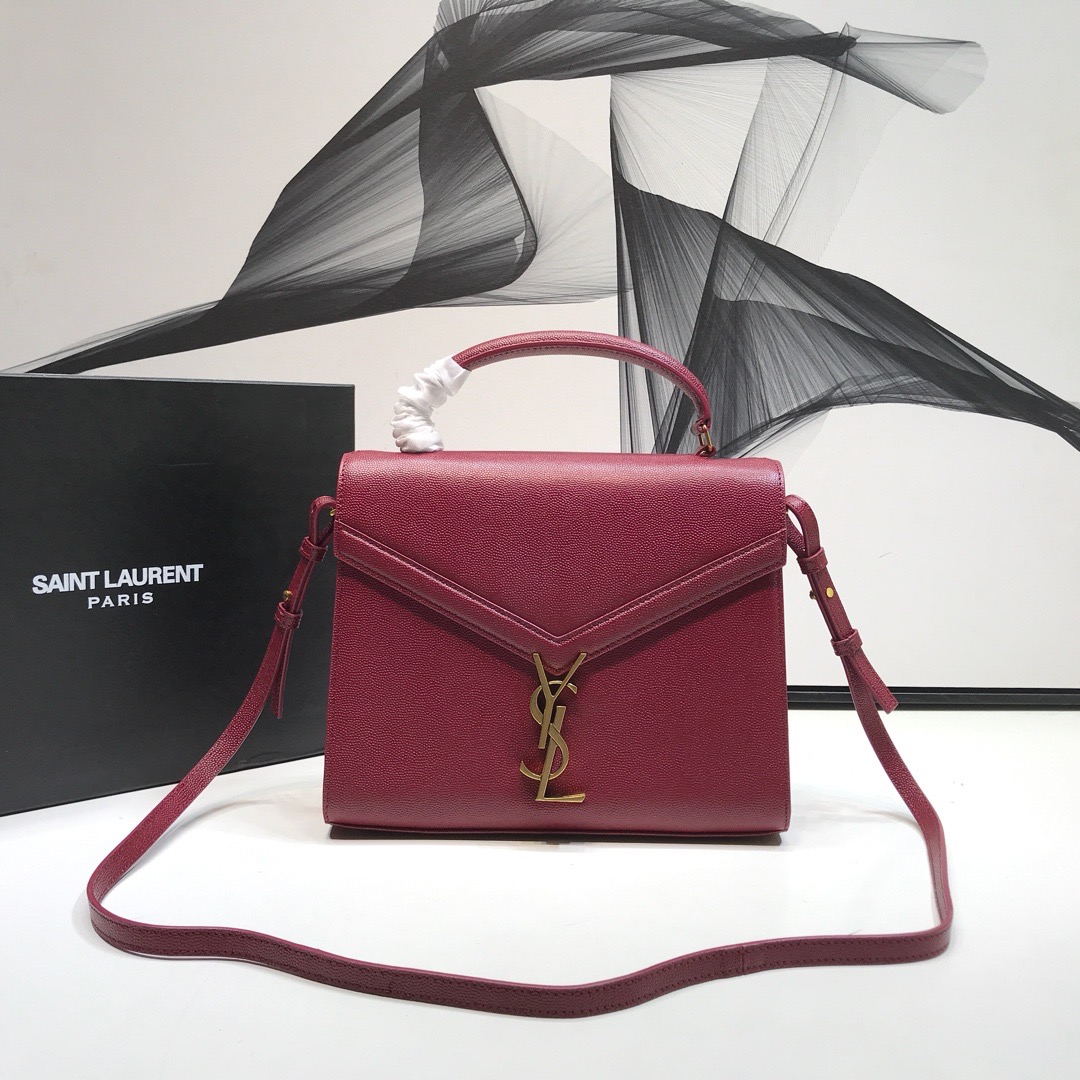 Yves Saint Laurent Cassandra Medium Top Handle Bag In Grain Burgundy For Women 9.6in/24.5cm YSL  578000BOW0W6475