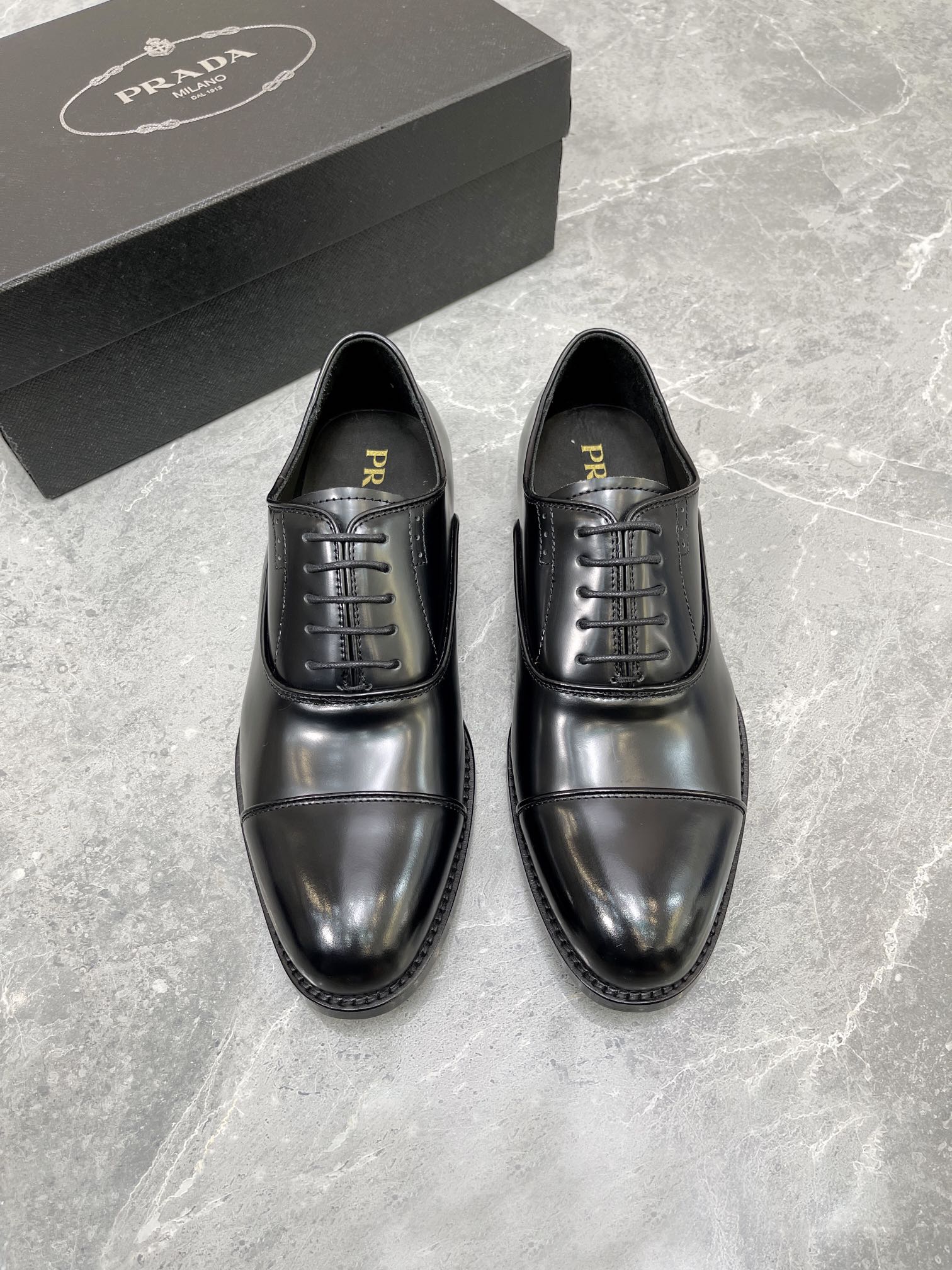 Prada Brushed Oxford Shoes Shiny Black For Men 1in/25mm Prada