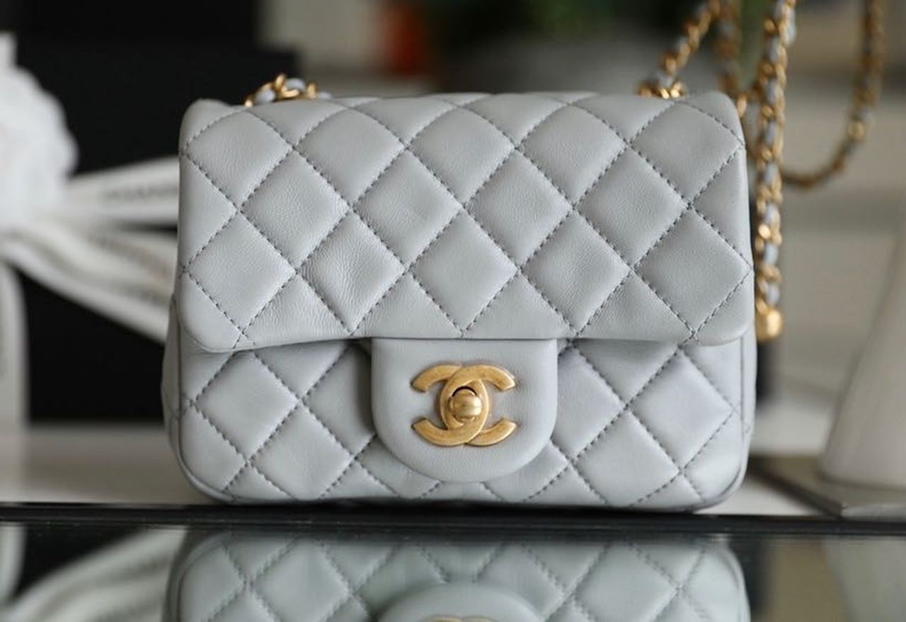 Chanel Mini Flap Bag With Chanel Ball On Strap Grey For Women, Women’s Handbags, Shoulder And Crossbody Bags 6.7in/17cm AS1786