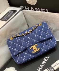 Chanel Flap Bag Denim Blue For Women, Women’s Handbags, Shoulder And Crossbody Bags 10.2in/26cm AS1328 B01897 N5398