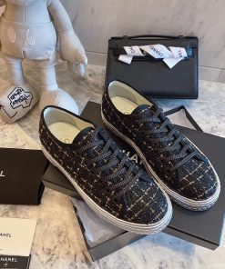 Chanel Tweed Embroidered Sneakers Calfskin Leather Spring/Summer 2020 Act 1 Collection, Black