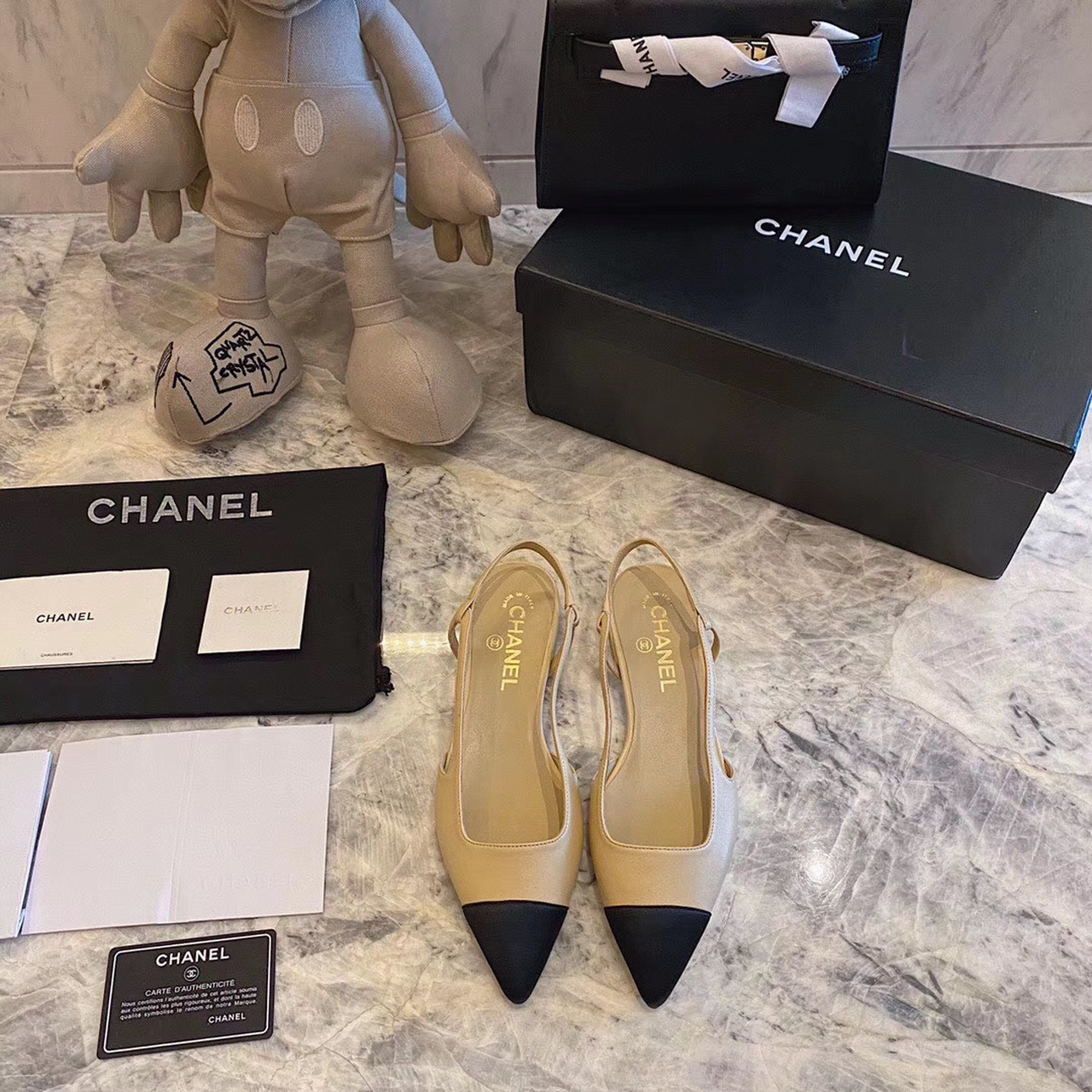 Chanel Slingbacks Beige/Black For Women, Women’s Shoes 36129