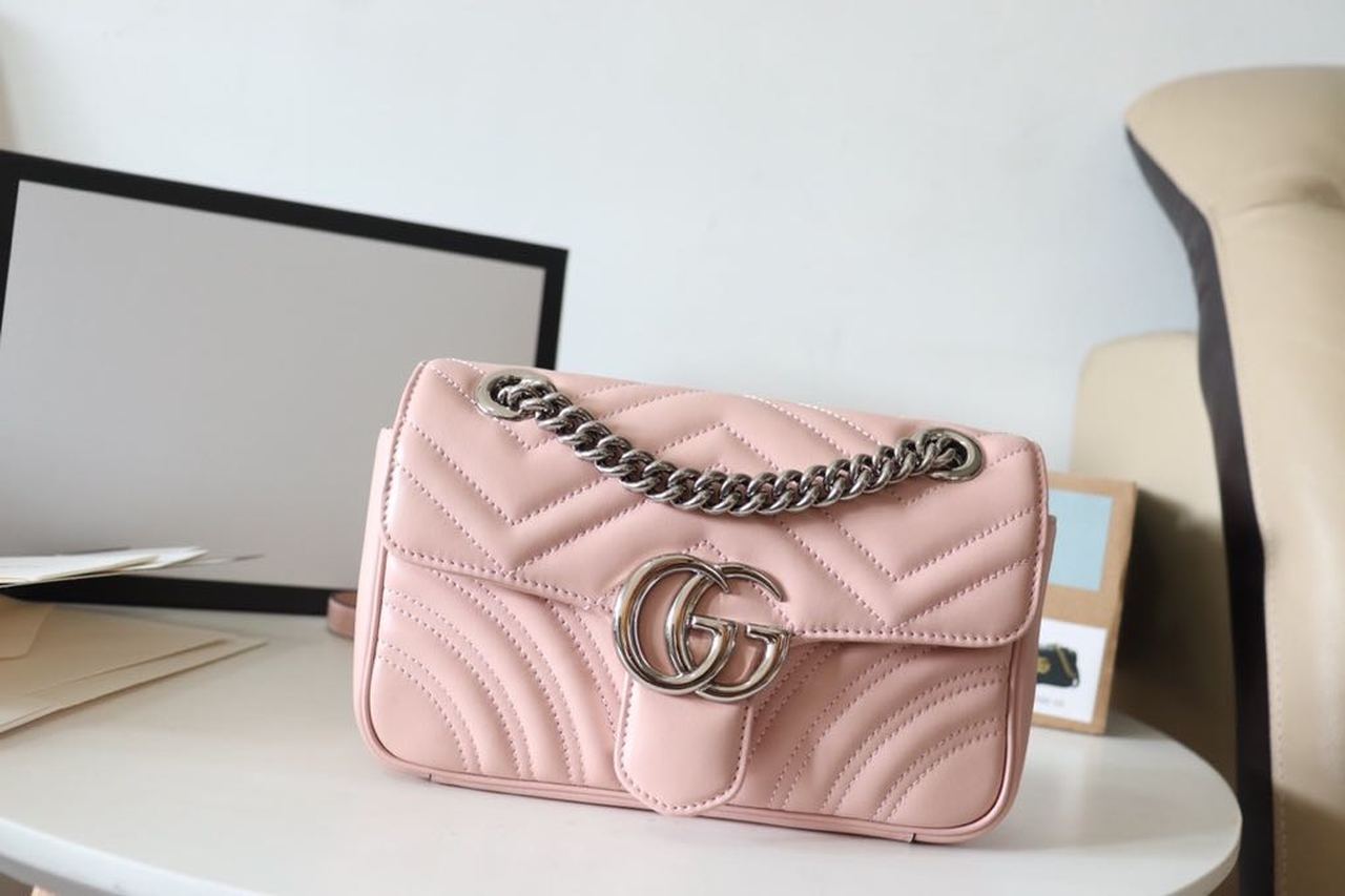 Gucci Marmont Matelassé Mini Bag Dusty Pink Matelassé Chevron For Women 8.5in/22cm GG