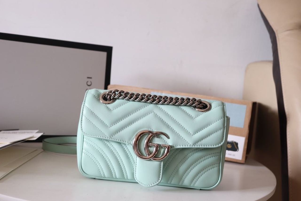 Gucci Marmont Matelassé Mini Bag Mint Green For Women 8.5in/22cm GG