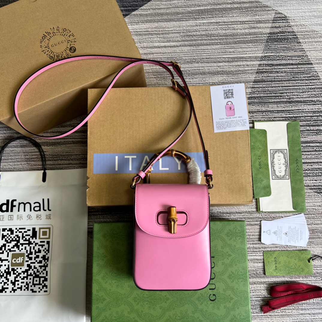 Gucci Bamboo Mini Handbag Pink For Women, Women’s Bags 6.2in/16cm Gucci 702106 UZY0T 5814