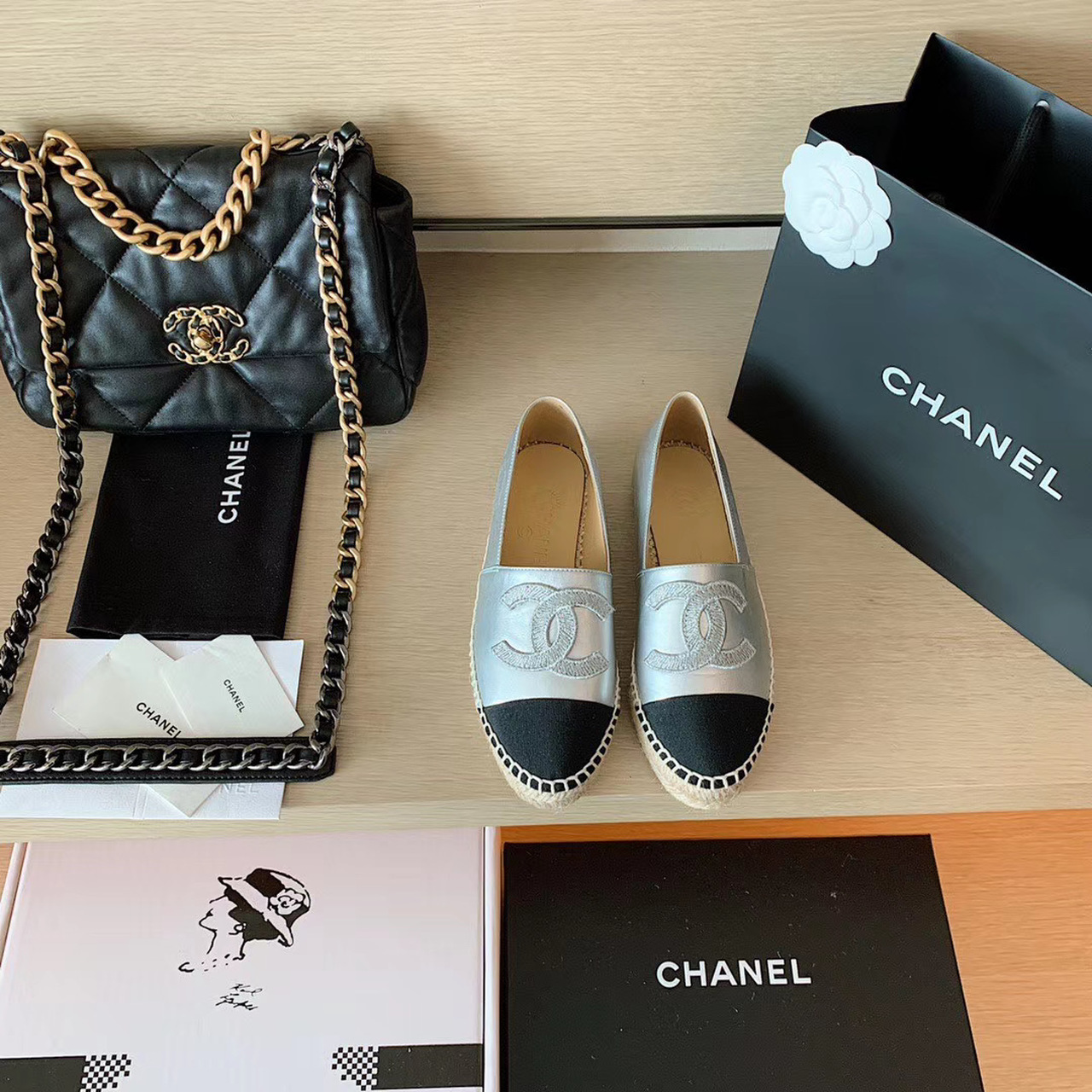 Chanel Espadrilles Silver/Black For Women, Women’s Shoes G29762