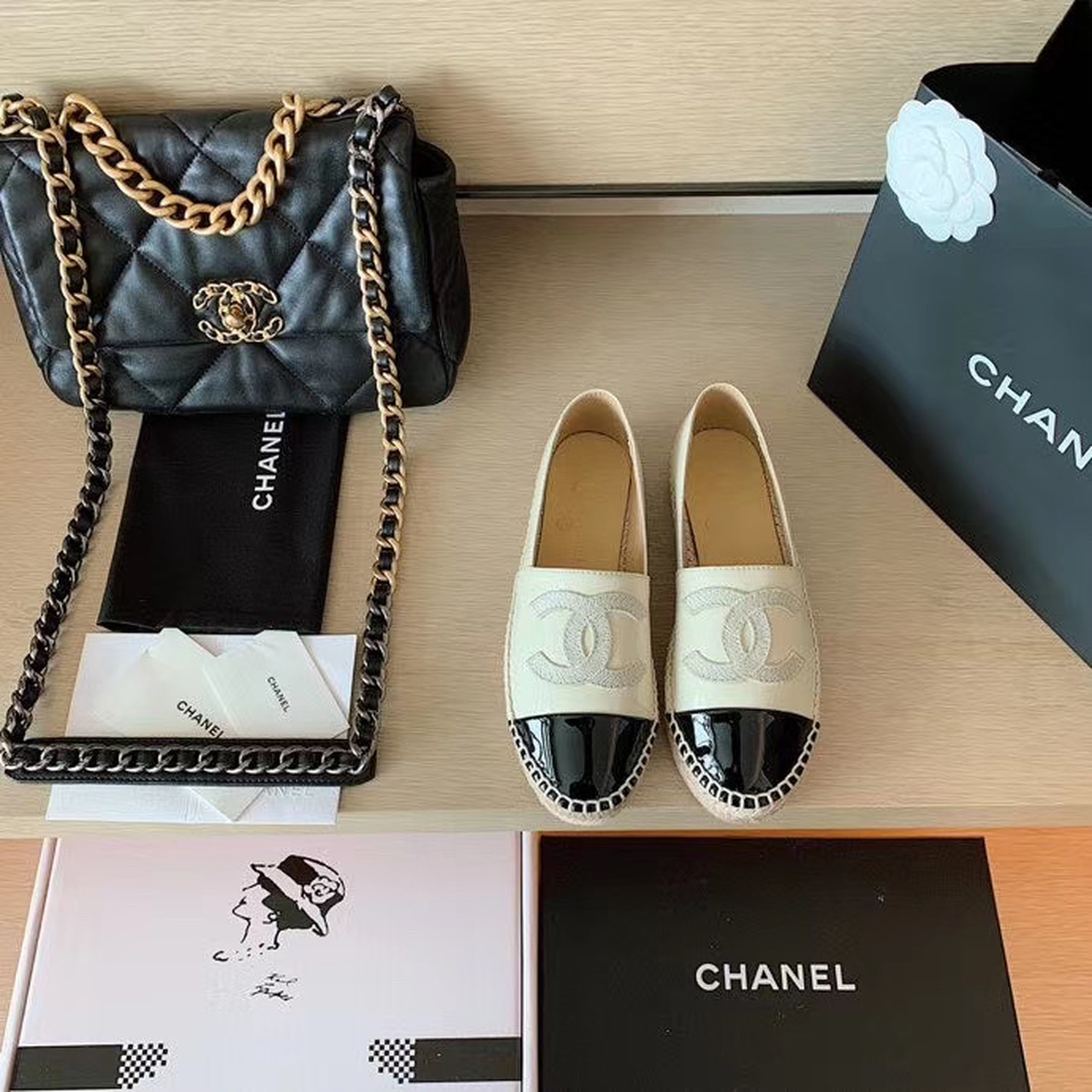 Chanel Espadrilles Ivory/Black For Women, Women’s Shoes G29762
