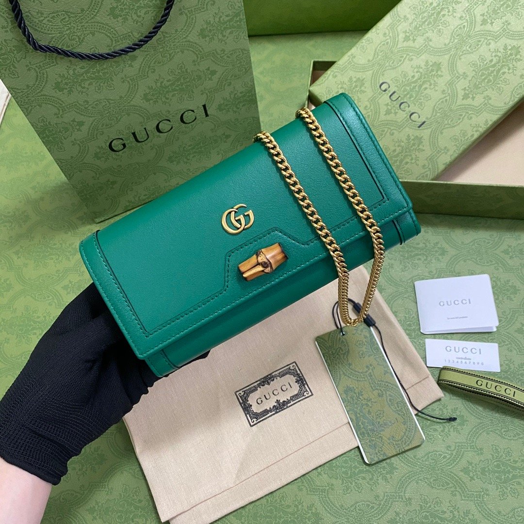 Gucci Diana Chain Wallet With Bamboo Green For Women, Women’s Bags 7.4in/19cm GG