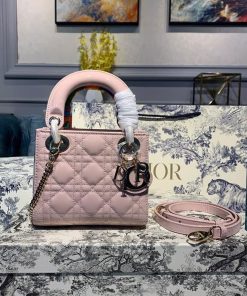 Christian Dior Mini Lady Dior Bag with Chain Gold Toned Hardware Spring/Summer Collection, Light Pink, For Women Women’s Handbags, 18cm CD M0505OADU_M15P