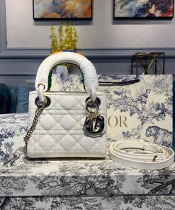 Christian Dior Mini Lady Dior Bag with Chain Gold Toned Hardware Spring/Summer Collection, White, For Women Women’s Handbags, 18cm CD M0505INEA_M030_M15P
