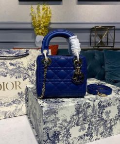 Christian Dior Mini Lady Dior Bag with Chain Gold Toned Hardware Electric Blue For Women 18cm/7in CD
