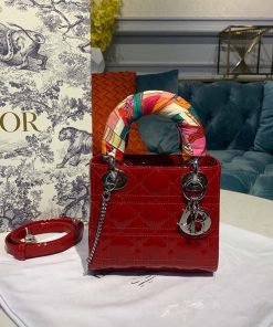 Christian Dior Mini Lady Dior Bag with Chain Silver Hardware Spring/Summer Collection, Red, For Women Women’s Handbags, 18cm CD M0505OCAL_M52R