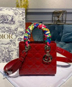 Christian Dior Small Lady Dior Bag Cherry Red Patent Cannage For Women 20cm/8in CD M0531OWCB_M323