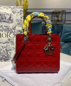 Christian Dior Medium Lady Dior Bag Cherry Red Patent Cannage For Women 24cm/9in CD M0565OWCB_M323