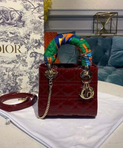 Christian Dior Mini Lady Dior Bag with Chain Gold Toned Hardware Spring/Summer Collection, Burgundy, For Women Women’s Handbags, 18cm CD M0505OCAL_M42R
