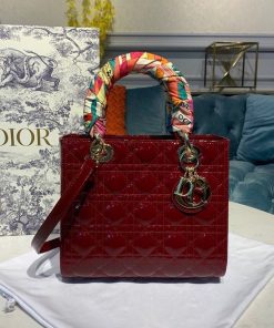 Christian Dior Medium Lady Dior Bag Cherry Red Patent Cannage For Women 24cm/9in CD M0565OWCB_M323