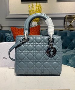 Christian Dior Medium Lady Dior Bag Silver Hardware Cloud Blue For Women 9.5in/24cm CD