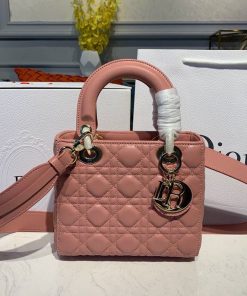 Christian Dior Small Lady Dior Bag Gold Toned Hardware Sorbet Pink For Women 8in/20cm CD