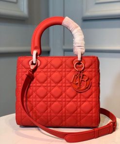 Christian Dior Medium Lady Dior Bag Matte Hardware Red Ultramatte For Women 9.5in/24cm CD