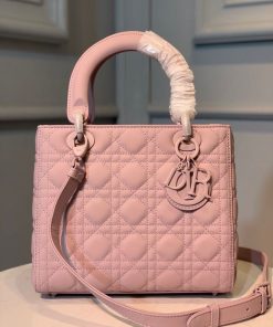 Christian Dior Medium Lady Dior Bag Matte Hardware Powder Pink For Women 9.5in/24cm CD