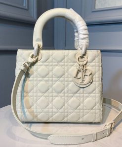 Christian Dior Medium Lady Dior Bag White For Women 9.5in/24cm CD