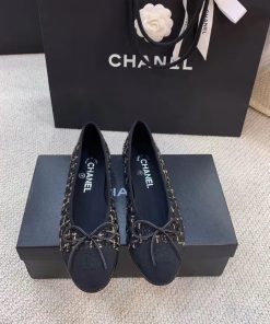 Chanel Ballerina Flats Tweed Black/Gold For Women, Women’s Shoes G02819 K4311