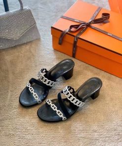 Hermes Ajaccio Sandal Black For Women, Women’s Shoes H201171Z 02360
