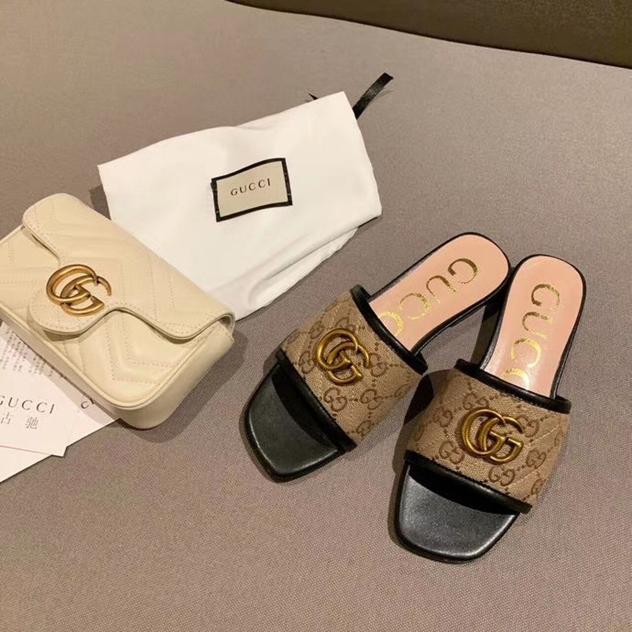 Gucci Women’s Gucci Matelasse Canvas Slide Sandal Beige By Fabric Canavas For Women Gucci 619893 KQWM0 9765