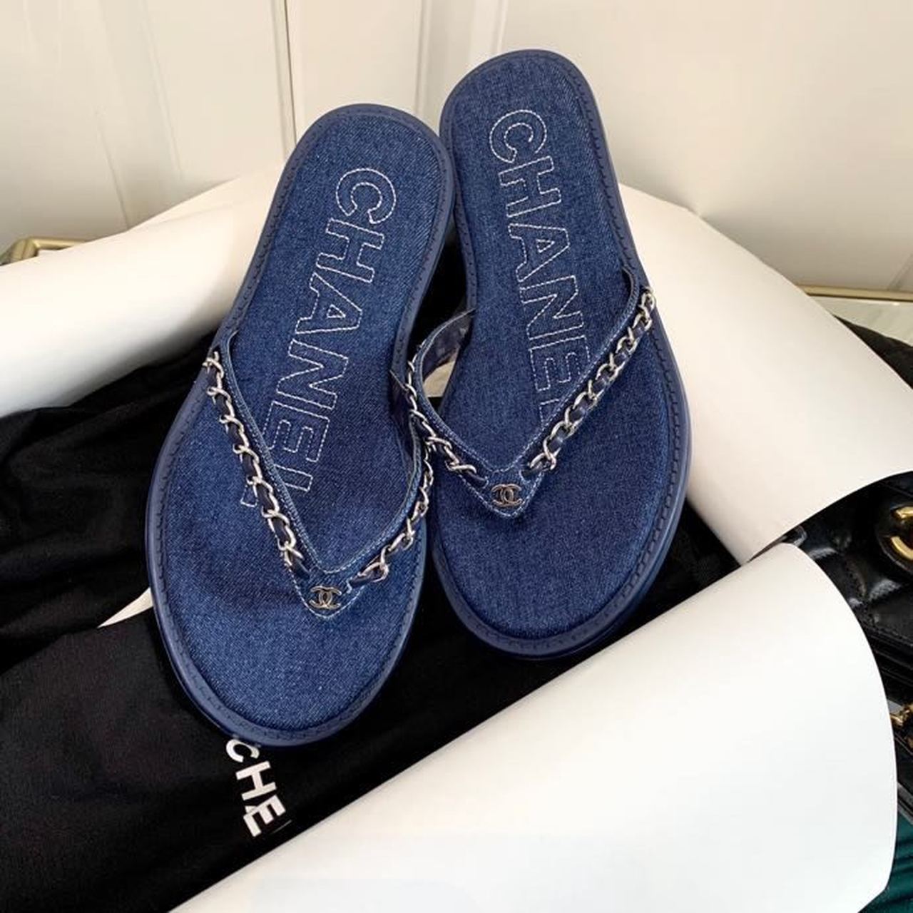 Chanel Sandals Dark Blue For Women, Women’s Shoes