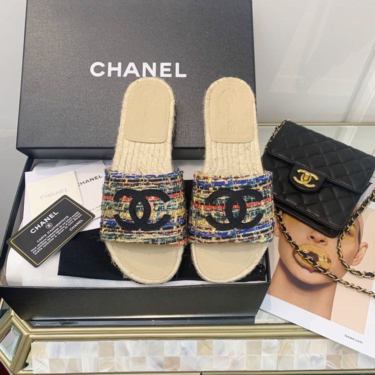 Chanel Chanel Mule Espadrille Sandals Tweed Beige/Multicolor For Women, Women’s Shoes