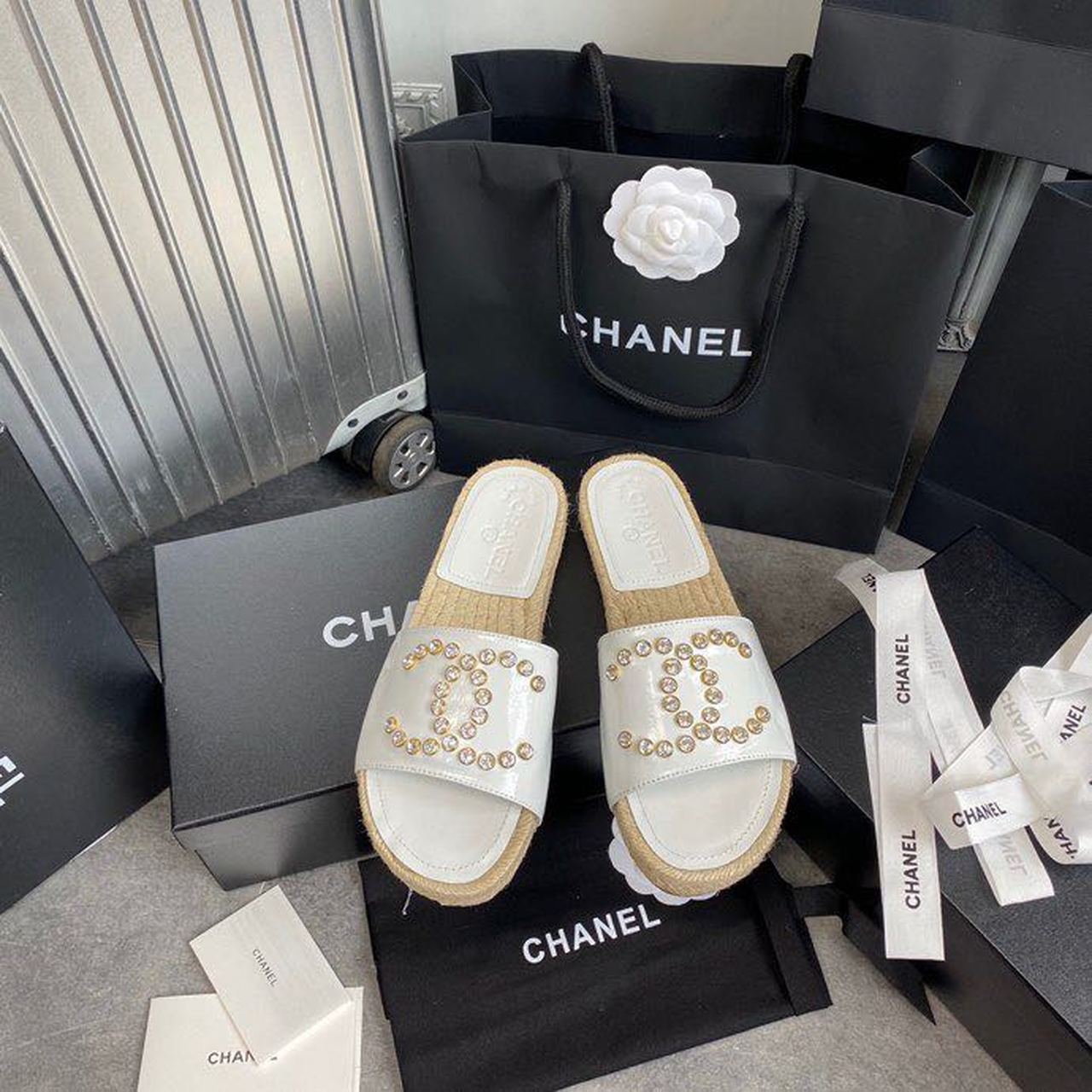 Chanel Pearl Beaded Embellished Sandals White/Beige For Women, Women’s Shoes