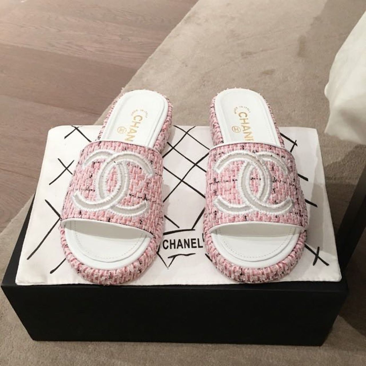 Chanel Chanel Cork Sandals Tweed Pink For Women, Women’s Shoes
