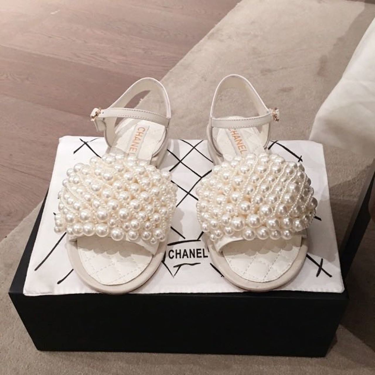 Chanel Pearl Embellished Quilted Sandals White For Women, Women’s Shoes